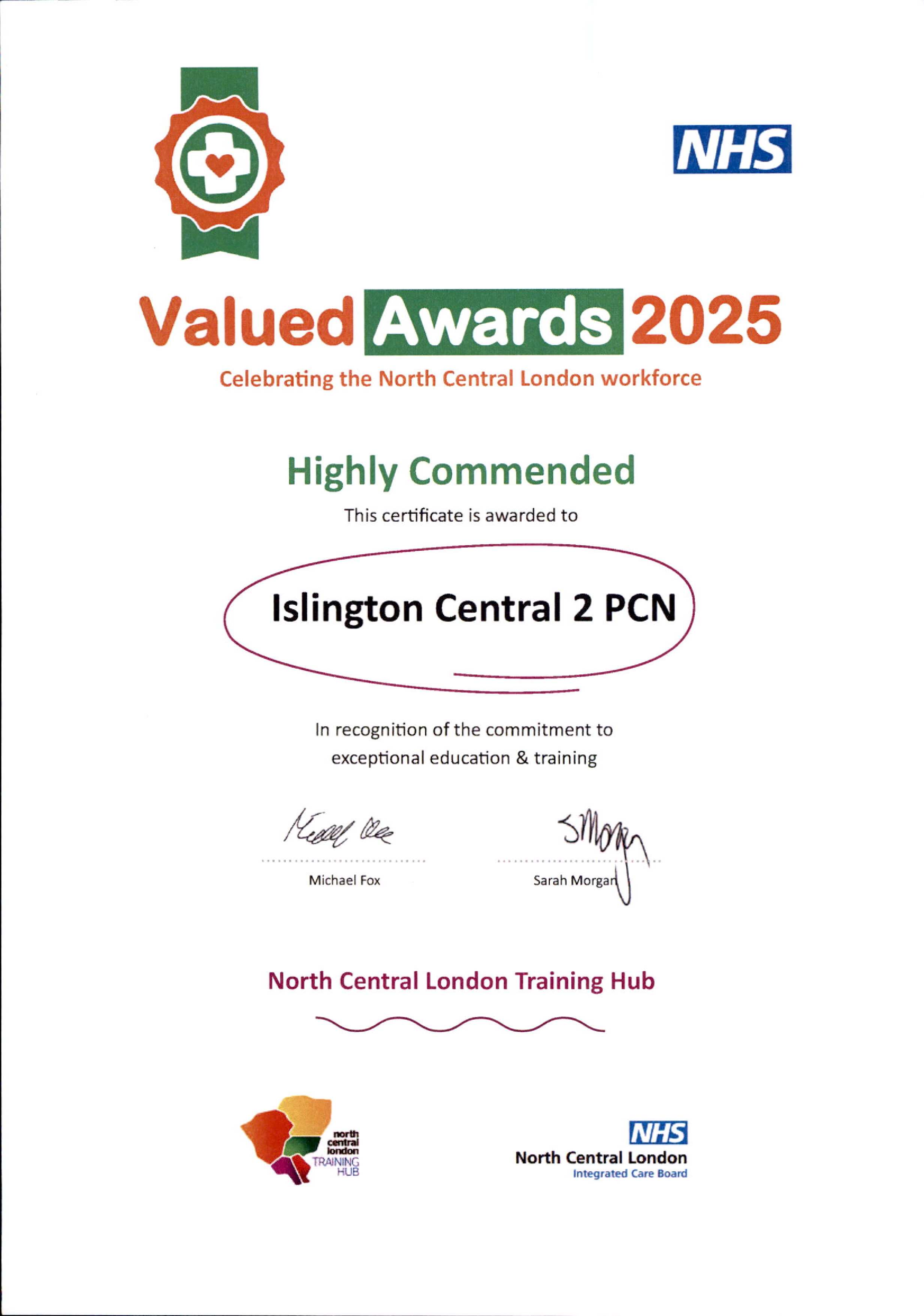 value awards certificate